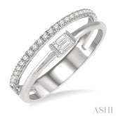1/5 Ctw Double Row Baguette and Round Diamond Fashion Ring in 14K White Gold